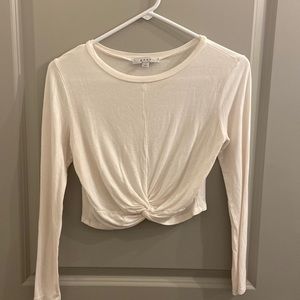 White cropped front knot shirt